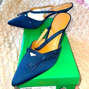 Lovely blue satin and rhinestone heels